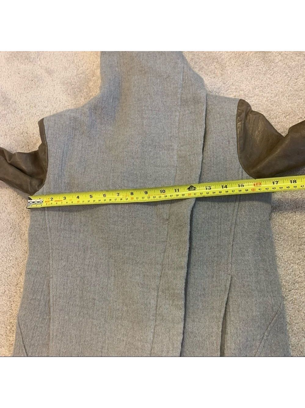 Helmet Lang wool & Lamb Leather brown gray colour block pattern coat Sz XS - Picture 13 of 16